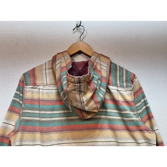 Modern Amusement Men's Hooded Button-Up Shirt Jacket Stretch Size M Multi Stripe - Picture 11 of 12